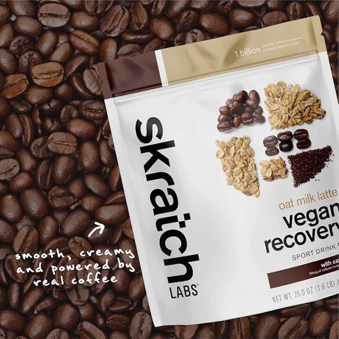 Skratch Labs Recovery Drink Mix - Oat Milk Latte - Post Workout Powder - Complete Plant Protein and Probiotics - 56mg of Caffeine from Coffee - 12 Servings - Gluten Free, Kosher, Non-GMO