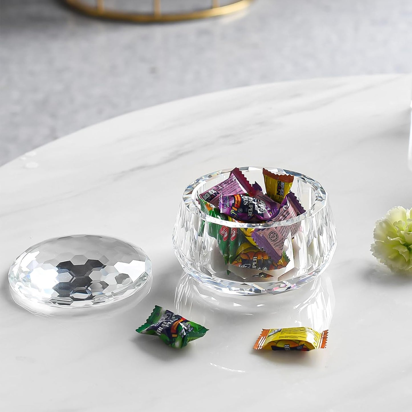 Crystal Jewelry Jar with Lid, Crystal Wedding Candy Buffet Jar, Home Decoration Party Cotton Swab Storage, Office Birthday Gift