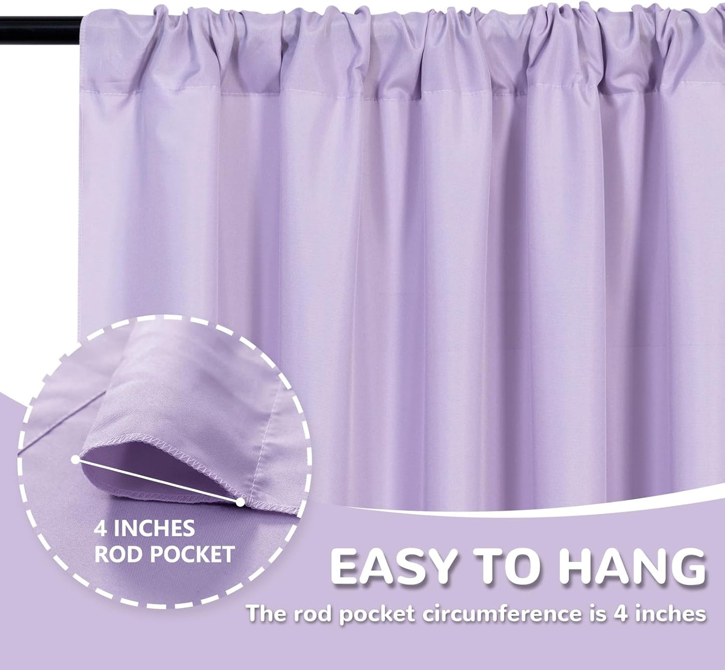 MEETSKY Lavender Backdrop Curtain for Parties Wedding Light Purple Background Curtains Backdrop Rod Pocket Drapes Fabric Decoration for Birthday Gril Party Baby Shower Photoshoot, 5ft x 7ft, 2 Panels