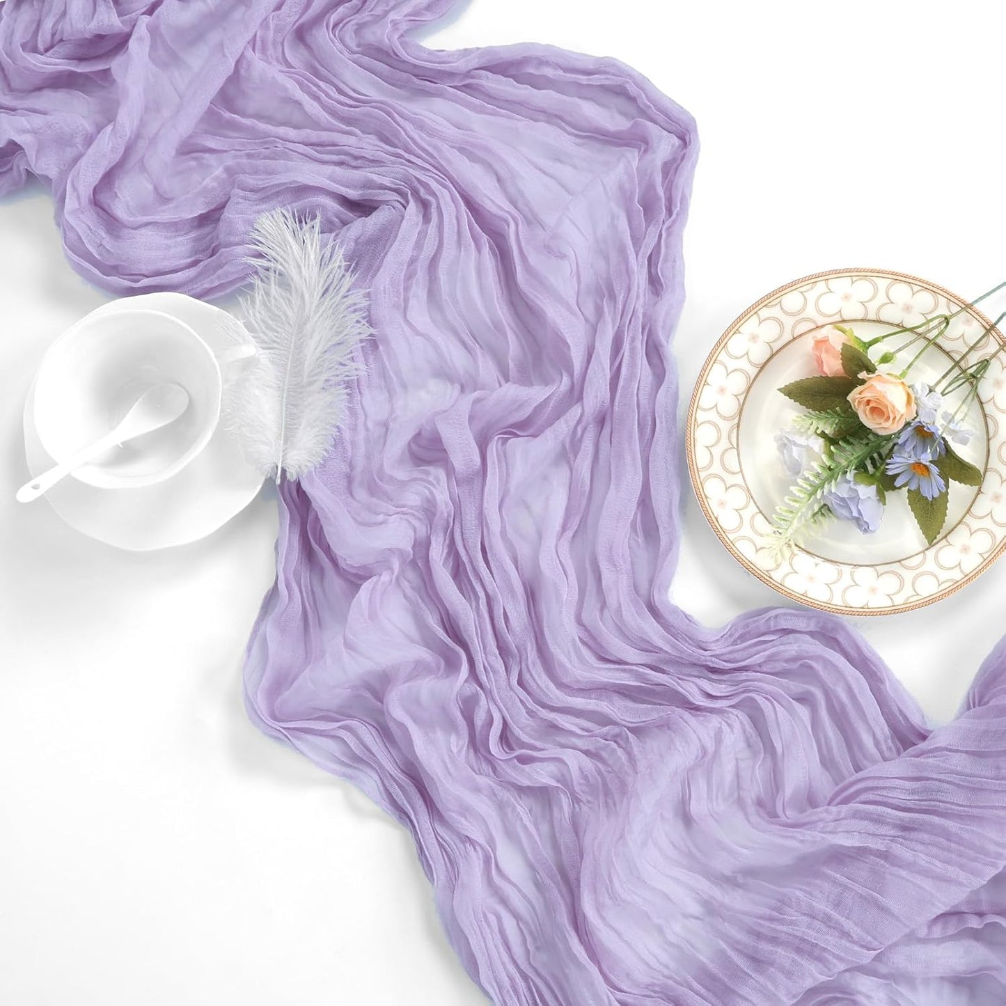 6 Pack Lilac Purple Table Runner 10ft Boho Gauze Fabric Cheesecloth Table Runner 35 x 120 Inch Rustic Sheer Runner for Romantic Wedding Decor Baby Shower Party Table Centerpiece Decoration