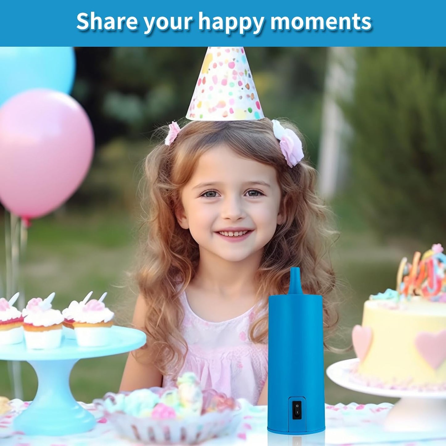 Electric Balloon Pump, Air Pump - Portable Inflator, Air Pump for All Balloons, Long Animal Twisty Curly Balloon, Foil Balloons, Inflador De Globos for Birthday Party, Kids' Party (Sky Blue)