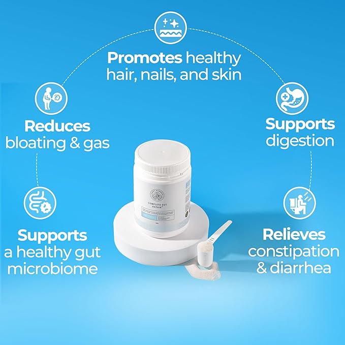 Happy Mammoth Complete Gut Repair Probiotic, Prebiotic, Fiber & Collagen Supplement for Gut Health, Digestion, Healthy Gut Microbiome, Reduces Constipation & Bloating 24 Servings, Vanilla Flavor
