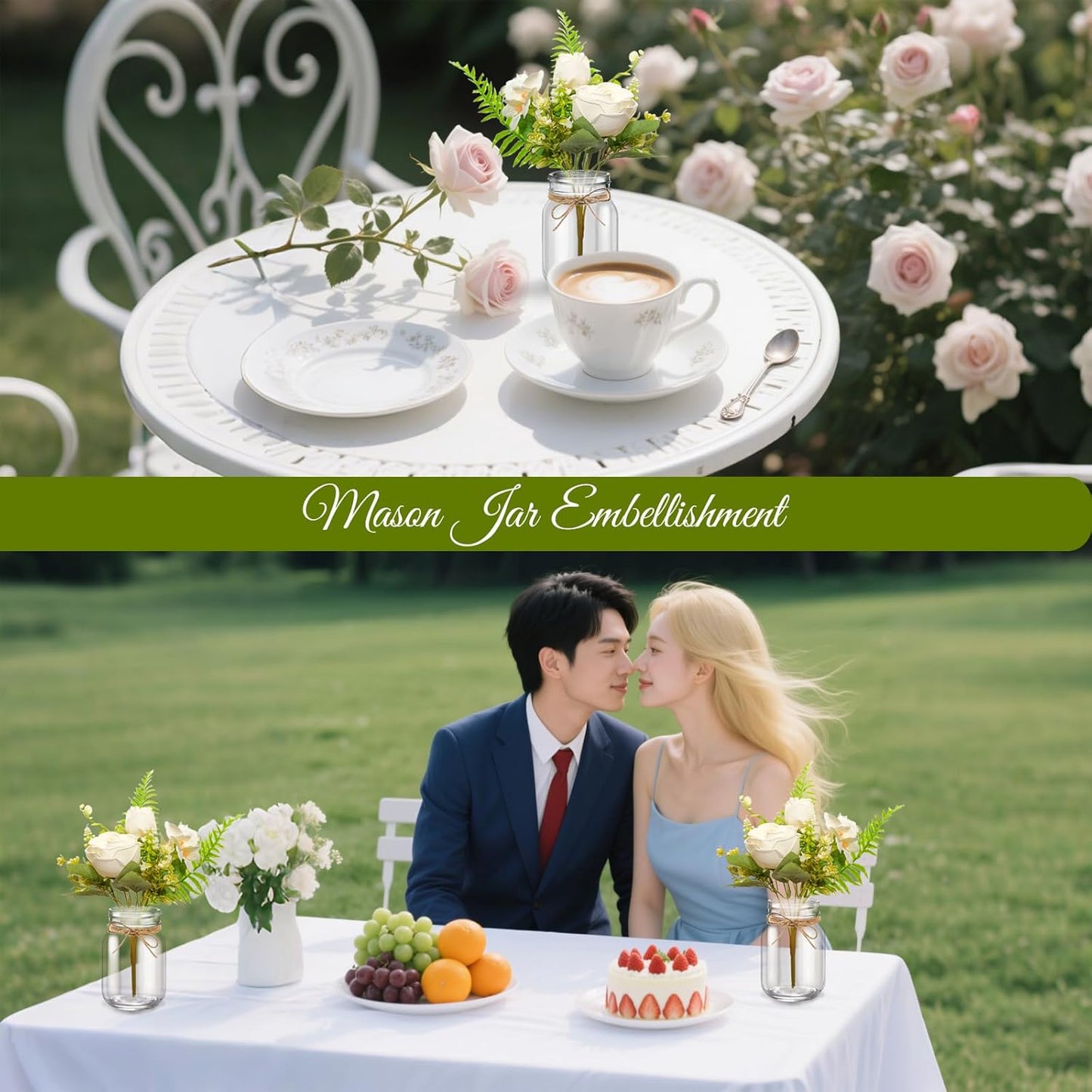 12 Pcs Mason Jar Table Centerpiece Floral Table Centerpiece Vases with Flower for Wedding Reception Party Decor