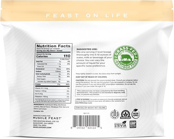 Muscle Feast Hydrolyzed Whey Protein Powder, Grass Fed and All Natural Hormone-Free, Hydro Whey Powder for Men and Women, Gluten Free, Non-GMO, Delicious Hydrolyzed Protein Powder, Vanilla, 2lb