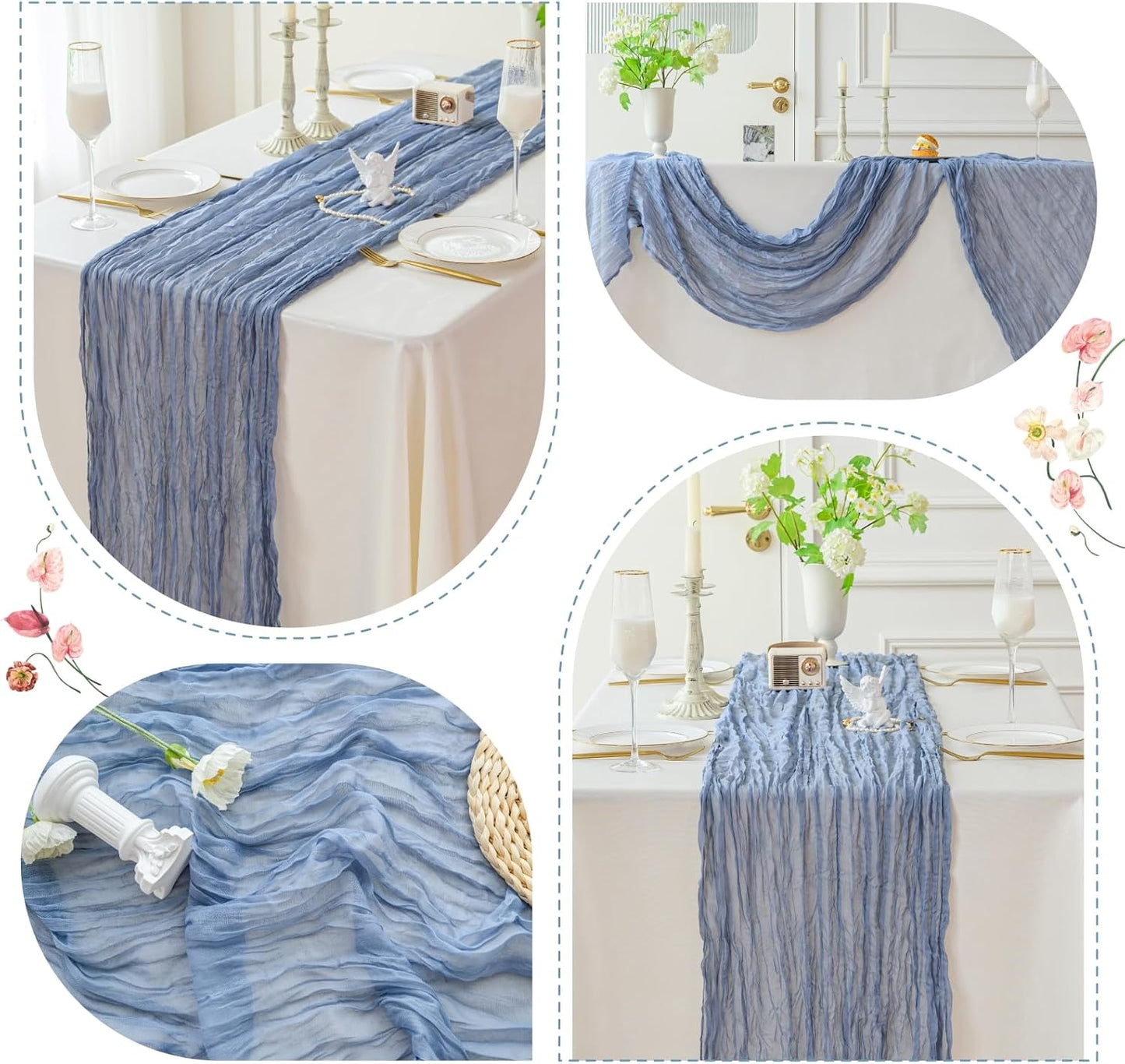 Sioloc 1 Pack Dusty Blue Cheesecloth Table Runner Fall Autumn Decor for Home 10ft Table Cloth for Tea Wedding Birthday Party Baby Bridal Shower Halloween Thanksgiving