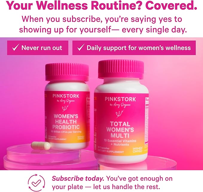 Pink Stork Total Women's Multivitamin - Supports Hair, Skin, Nails, Bone Health & Immune System - Includes B6, B12, Biotin, Iron & Zinc - Premium Women's Vitamins - 30 Capsules