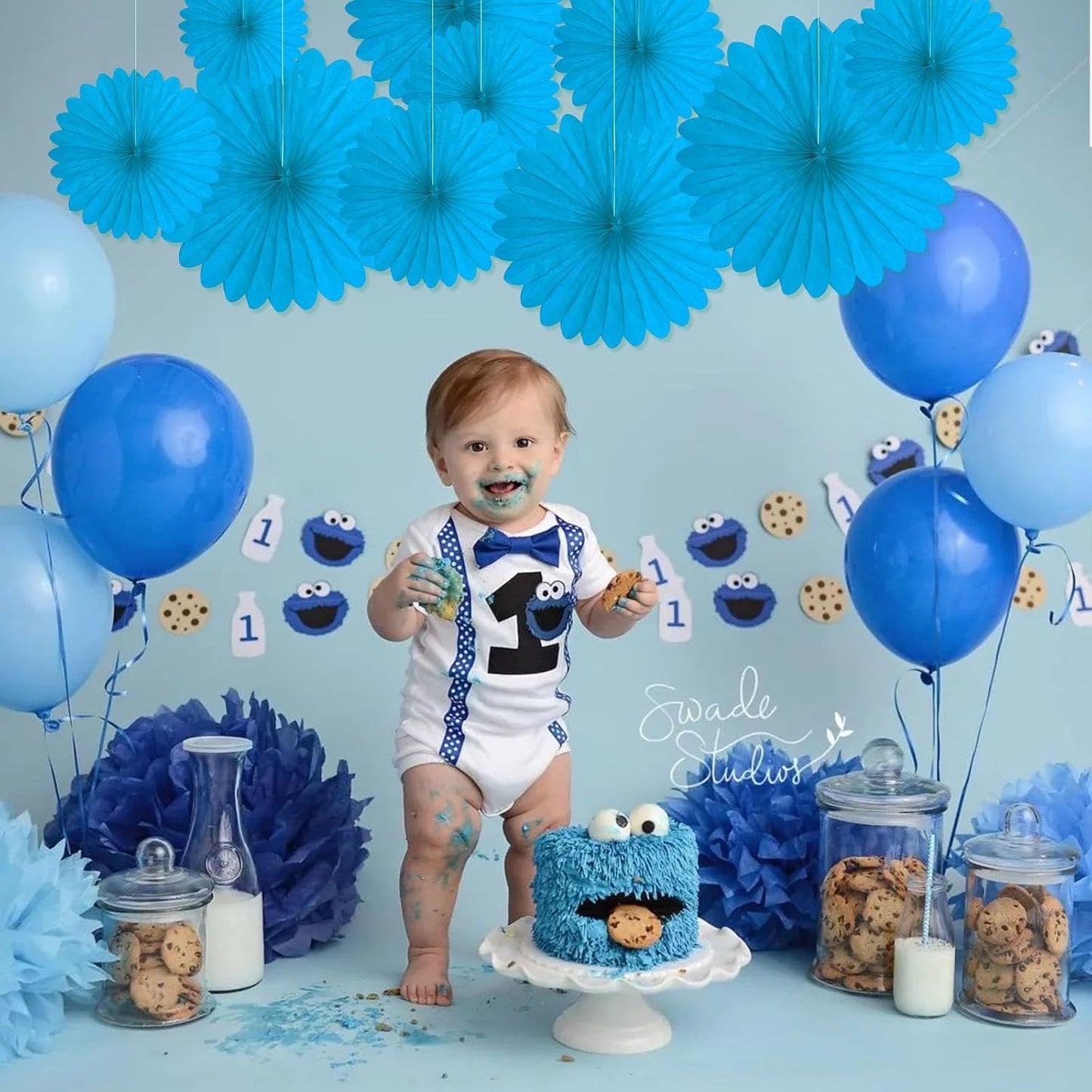 20 Pcs Sky Blue Hanging Paper Fan, Hanging Honeycomb Round Paper Fans for Weddings, Birthdays, Easter, Baby Showers, Classroom, Events Ceiling Party Supplies Decorations