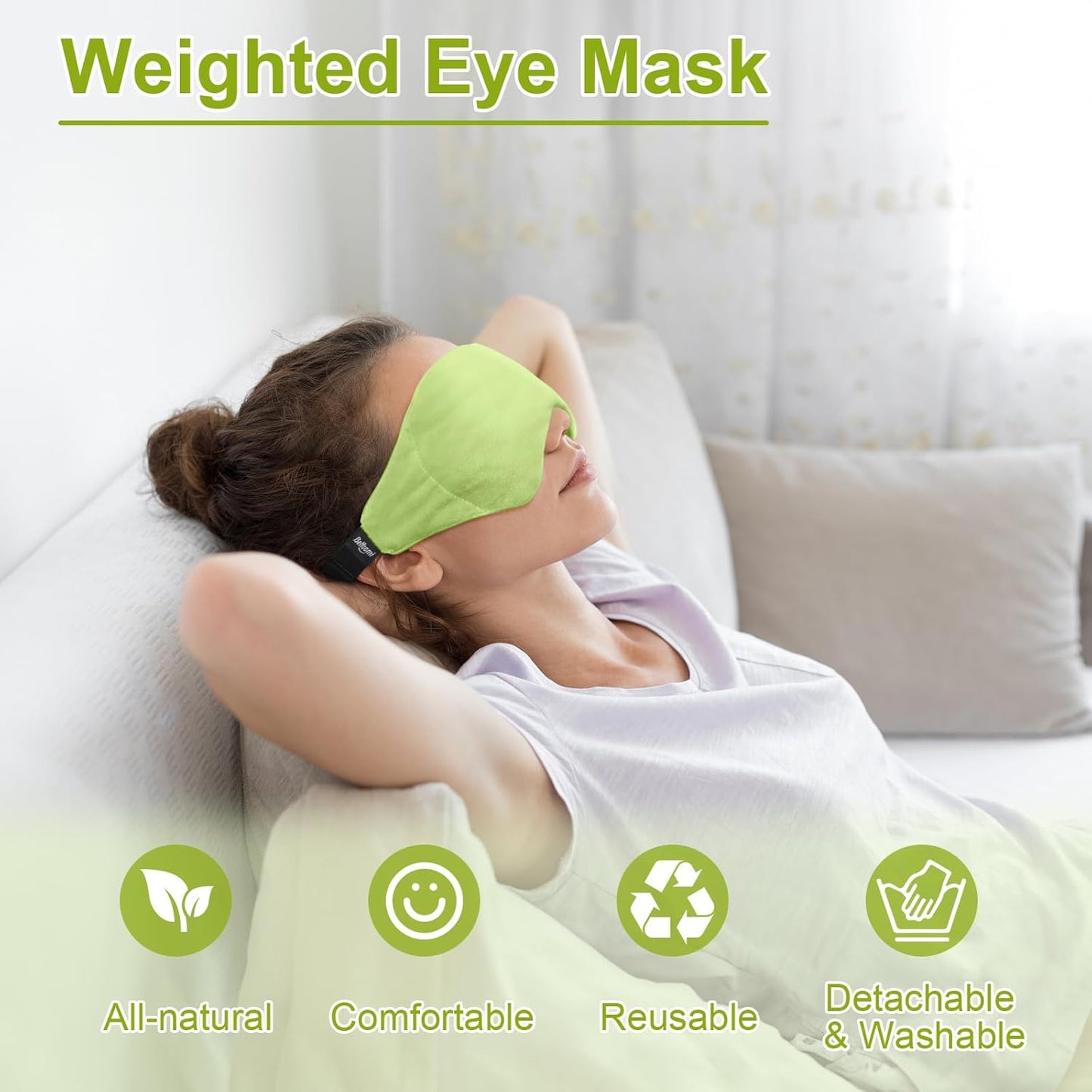 Weighted Eye Mask for Sleeping, Soft Heated Eye Mask, Moist Heat Warm Compress for Eyes, Natural Green Tea& Flaxseeds Microwave Reusable Sleep Mask, Must Haves for Women Spa, Home, Office