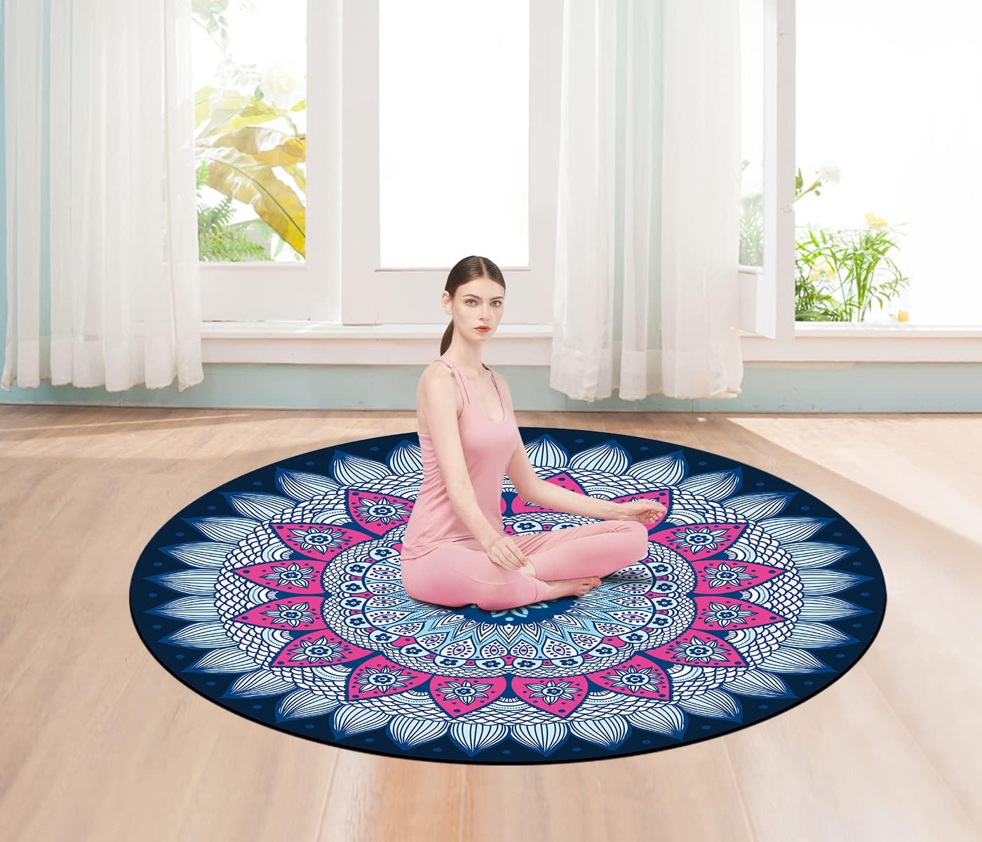 Pilates Mat Round Oversize Yoga Mat Suede Rubber Non-Slip Dia 140cm Exercise Mat Meditation Mat Workout Mat for Home Outdoor