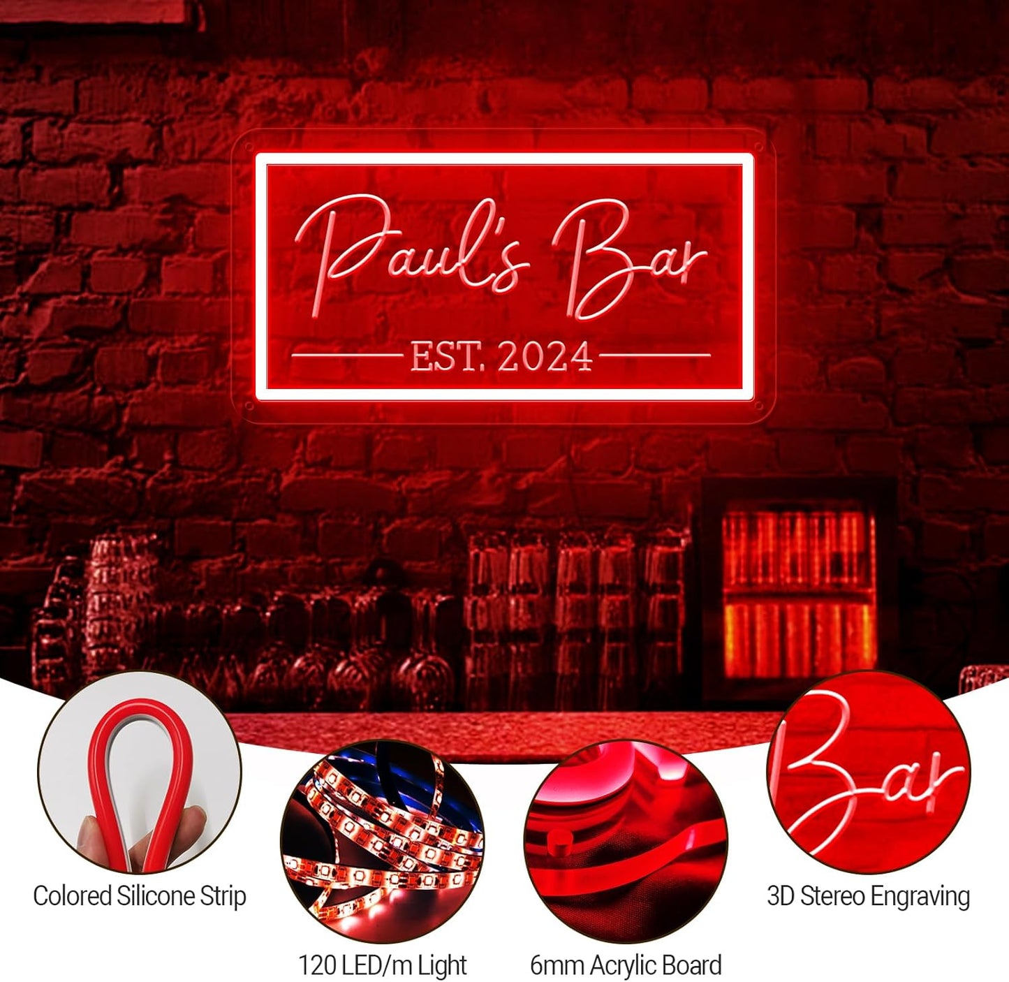 Custom Bar Neon Sign, Personalized LED Beer Signs for Home Bar Man Cave, Customized Neon Light for Men Dad Gifts, Customizable Neon Signs for Pub Tavern Bistro Lounge Party Business Wall Decor