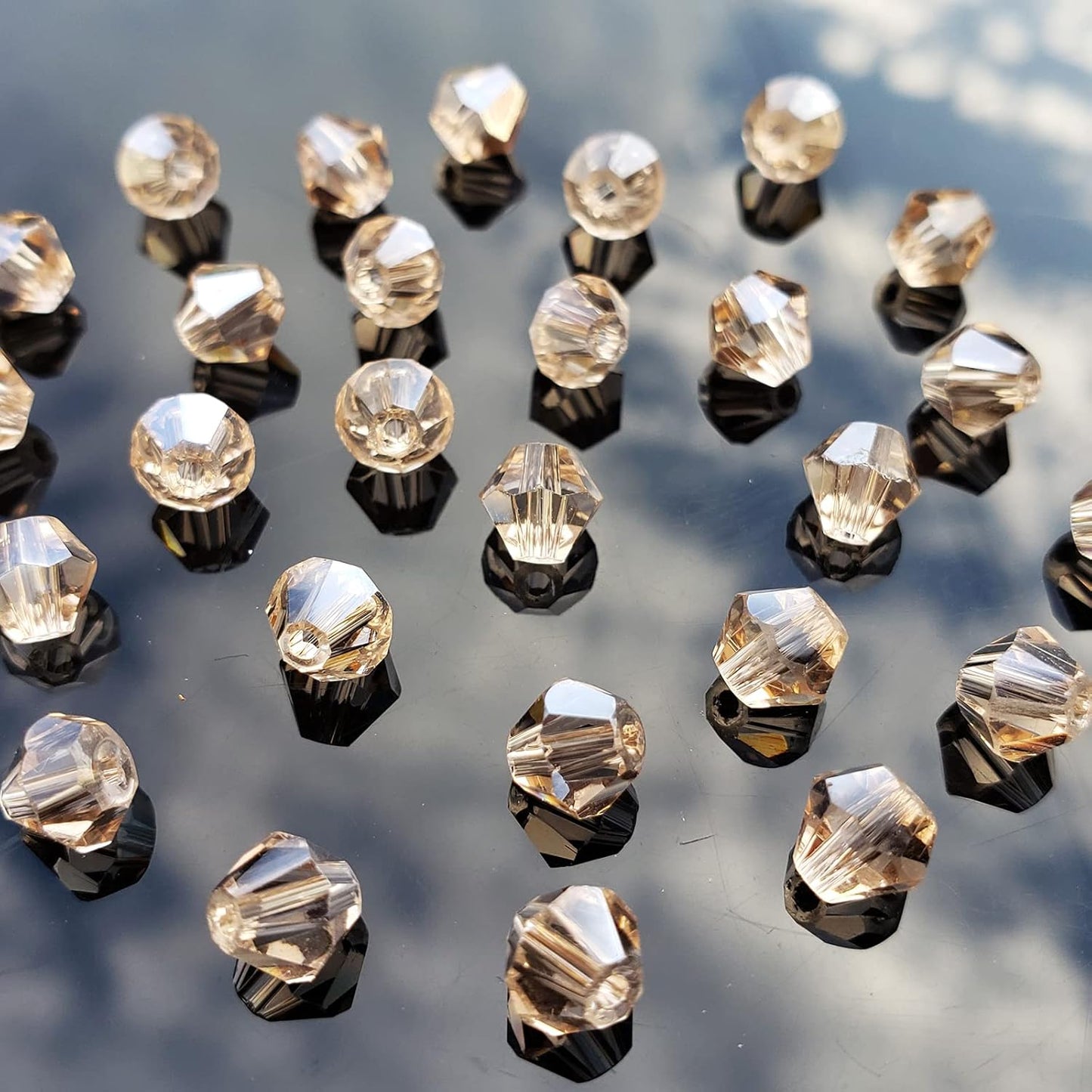 6mm Bicone 450Pcs Silver Champagne AB Crystal Glass Beads Faceted Bicone Shape Crystal Glass Spacer Beads for Bracelet Necklace Decorative Hand Jewelry Making (Silver Champagne AB, 6MM)