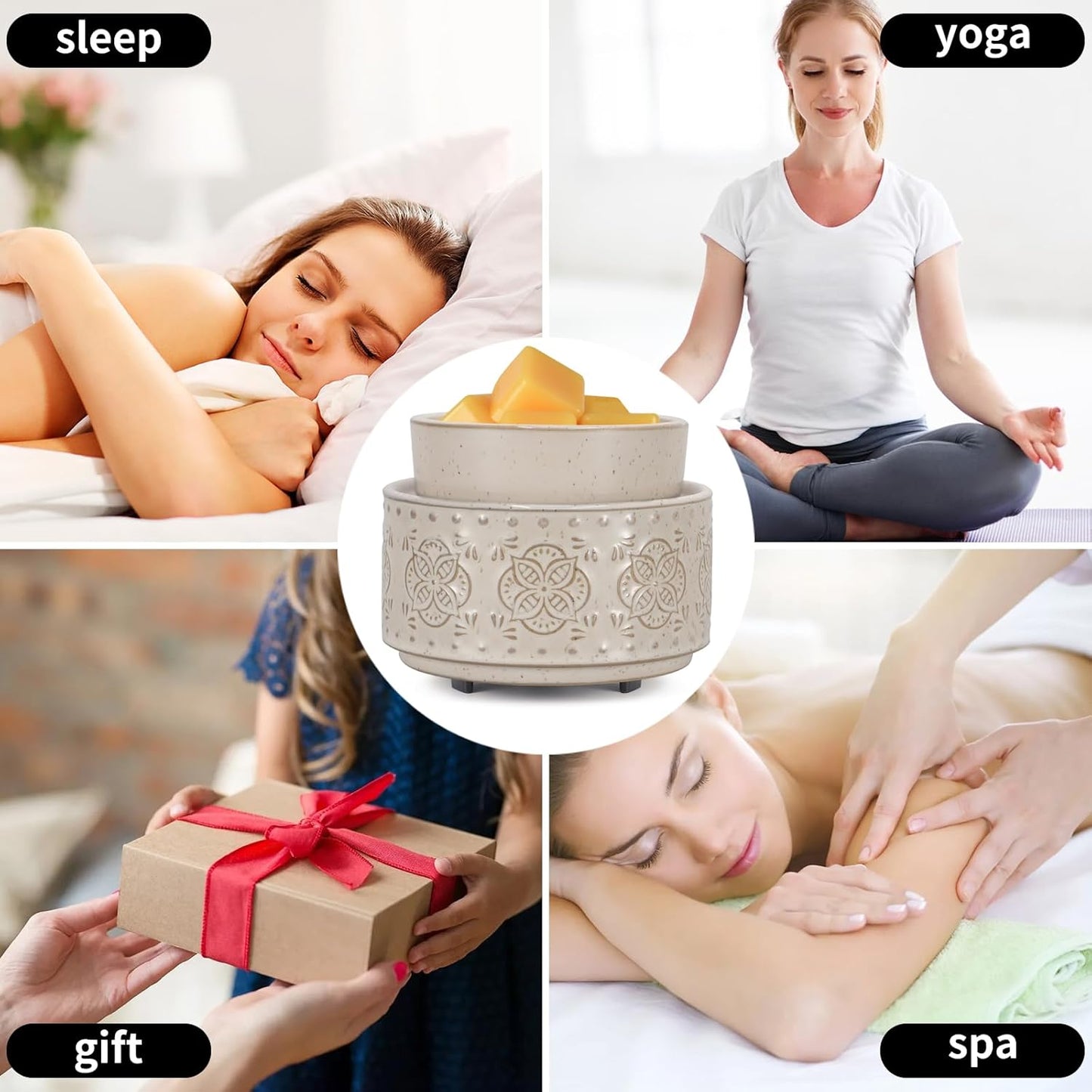 mocosa Ceramic Wax Warmer Wax Melt Warmer for Scented Wax 3-1 Electric Candle Warmer Home Fragrance Wax Burner as Gifts for Mom Grandma Women(Beige-Granular)