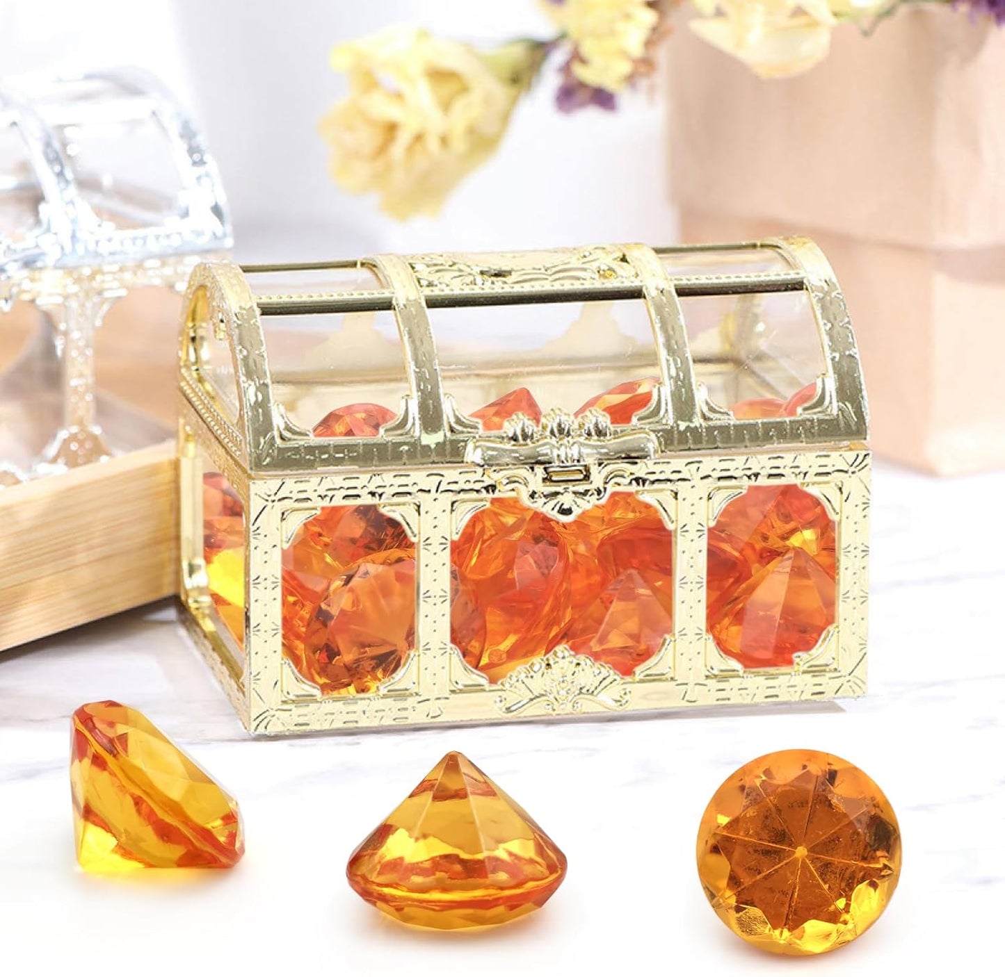 100 PCS Acrylic Diamond Gems, Orange Acrylic Diamonds 1 Inch Acrylic Gemstones Vase Filler Fake Gems Plastic Gems for Home Table Scatters Party, Event, Wedding, Arts & Crafts, Birthday Decorations