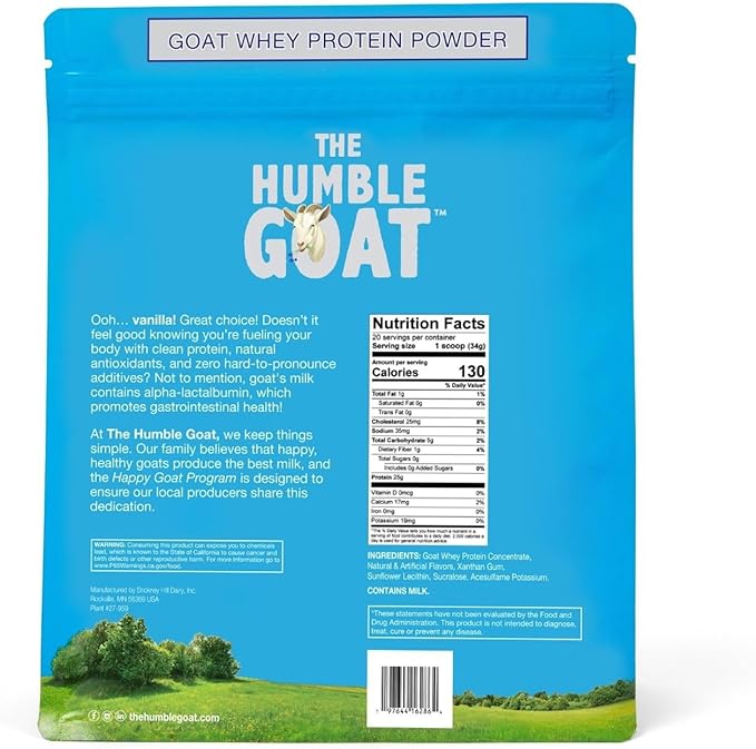 Grass Fed Whey Protein Powder Vanilla 1.5 lb – Made from Goat Milk, Easy to Digest, Clean Taste, Non-GMO, Gluten-Free & Versatile Vanilla Whey Protein Powder, Made in USA