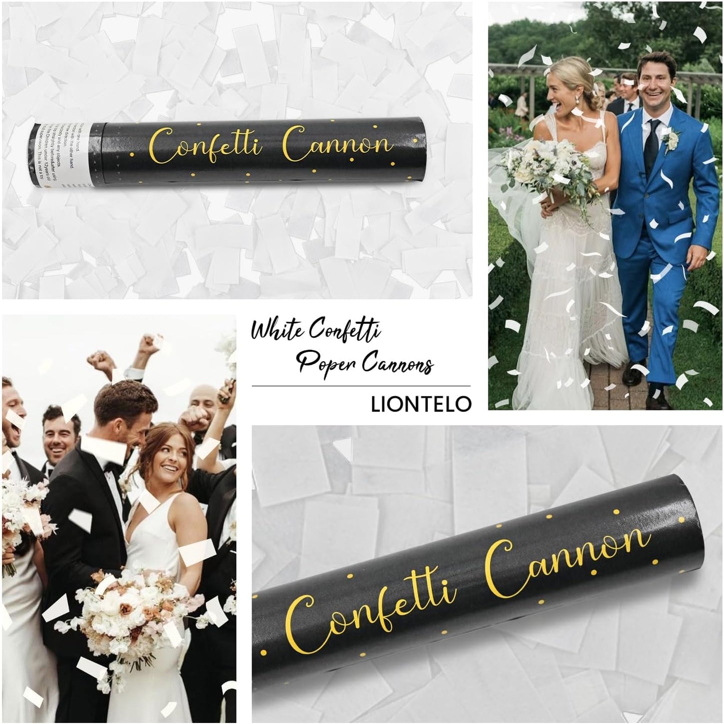 Confetti Cannon White Party Poppers 12 Pack Paper Confetti Poppers Wedding Confetti Shooters 12 inch Cannons for Wedding Graduation New Year Eve Celebration Christmas Birthday Party