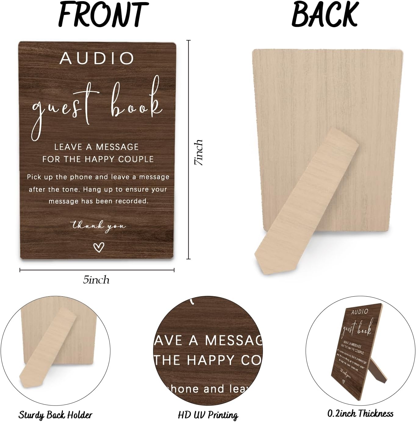 Audio Guestbook Sign, Audio Phone Guestbook Wooden Stand 5x7inch, Wedding Telephone Phone Audio Message Guest Book Sign, Wedding Table Decoration (Brown)