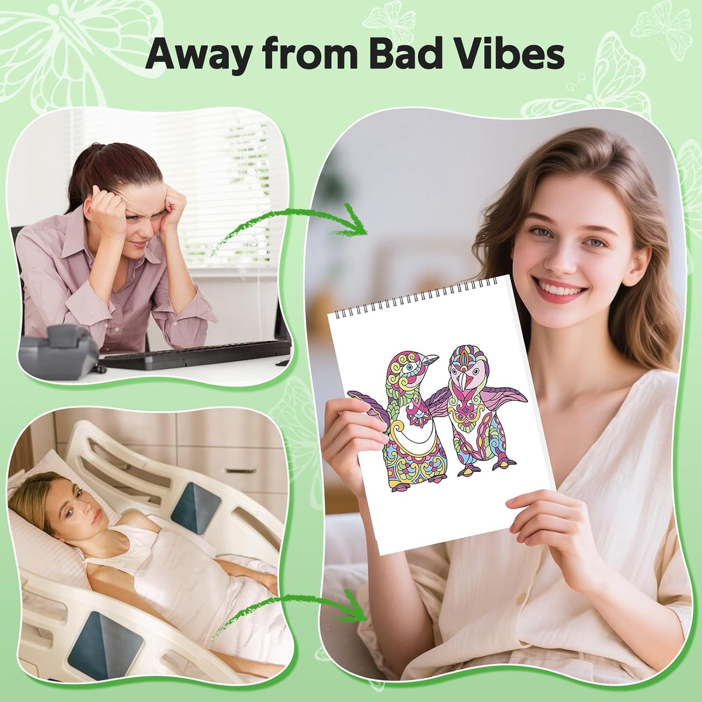 Adult Coloring Book Set for Women with 24 Colors Markers, Spiral Bound Coloring Book for Adults Relaxation with Full-Pattern Reference Cards, No Ink Bleeding-Anxiety Relief