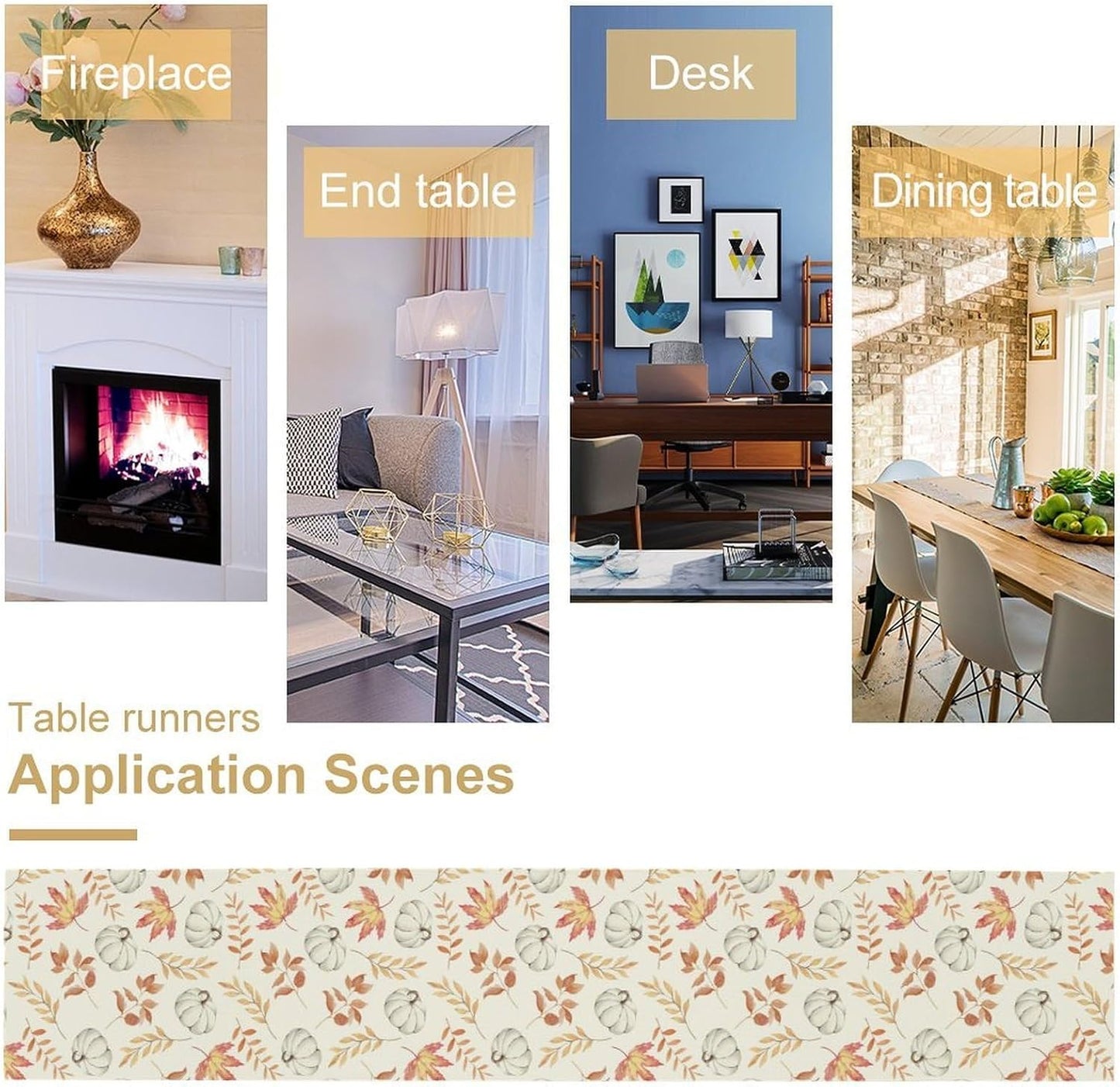 Pumpkin Leaves Table Runner,Seasonal Autumn Thanksgiving Kitchen Dining Table Decoration for Home Party Decor 13x36 Inch