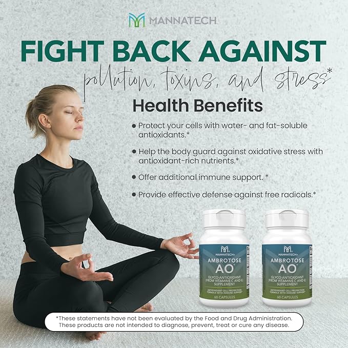 Mannatech Ambrotose AO 60 Capsules Loaded w/ Vitamin C and Vitamin E. Helps Body Against Free Radicals. Gluten-Free, Dairy-Free & Vegetarian-Friendly Immune Support Supplement