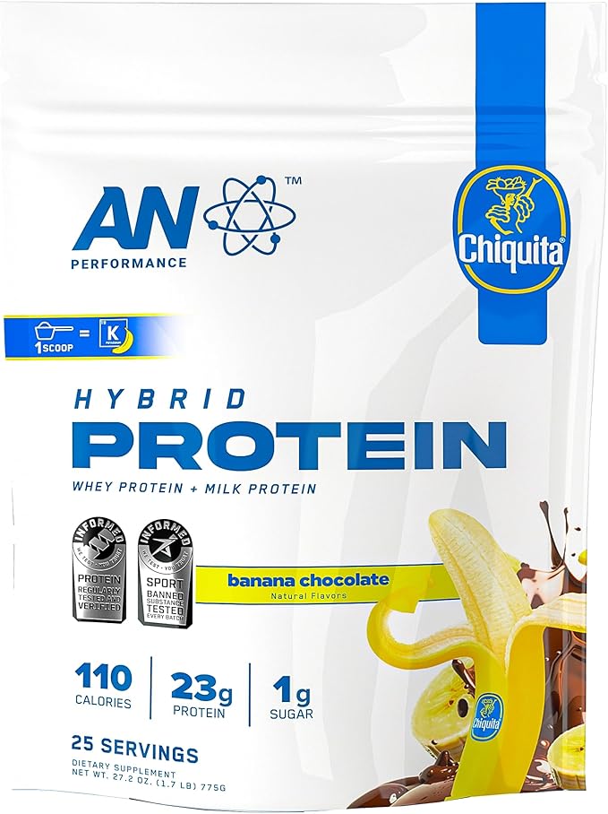 AN Performance Whey Protein Powder | Chiquita Banana Chocolate | 23g Protein, 1g Sugar, 100% Whey | Gluten-Free, Low Carb, Low Fat | Keto Friendly | Essential Amino Acids for Muscles | 25 Servings