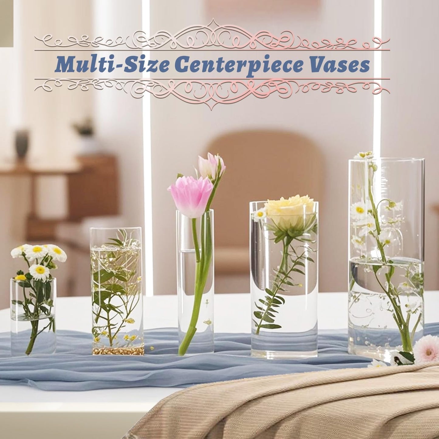5pcs Glass Vase Cylinder Vases for Centerpieces Small Flower Glass Vases Home Decor Centerpiece Table Clear Flower Vase Decorations for Wedding&Holiday 4,6,7.5,8,10 Inch Tall