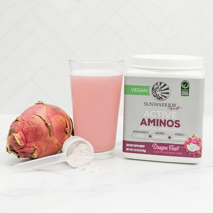 Sunwarrior Amino Acids Amino Energy Powder Essential Amino Acids EAA | Muscle Repair Hydration & Recovery | Promote Wellness Strength & Endurance | Dragon Fruit Flavor | 30 Servings | Active Aminos