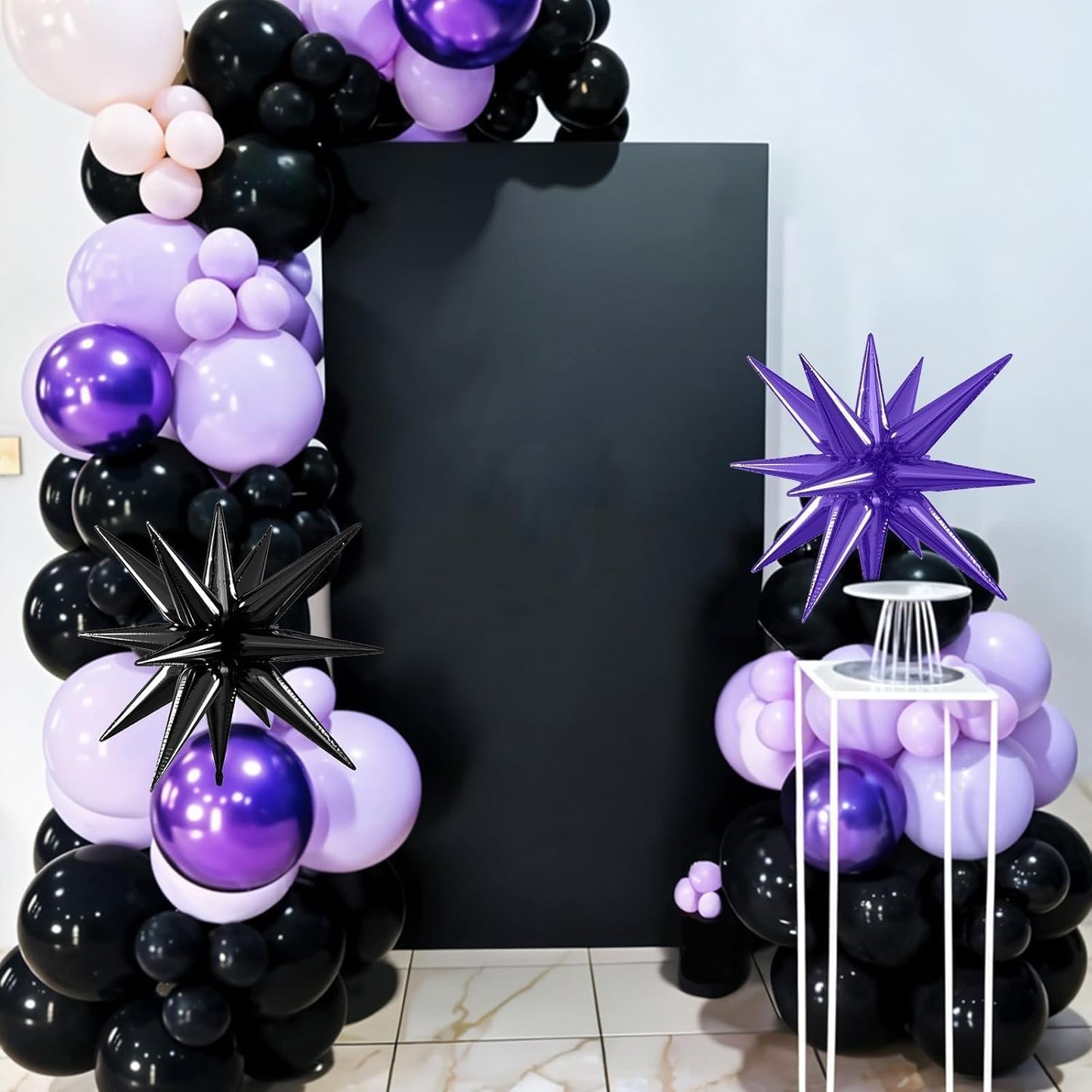 Purple and Black Balloons, 12 Inch Metallic Purple Dark Light Purple Black Confetti Balloon with Star Foil Balloons for Halloween Birthday Wedding Graduations Party Decorations