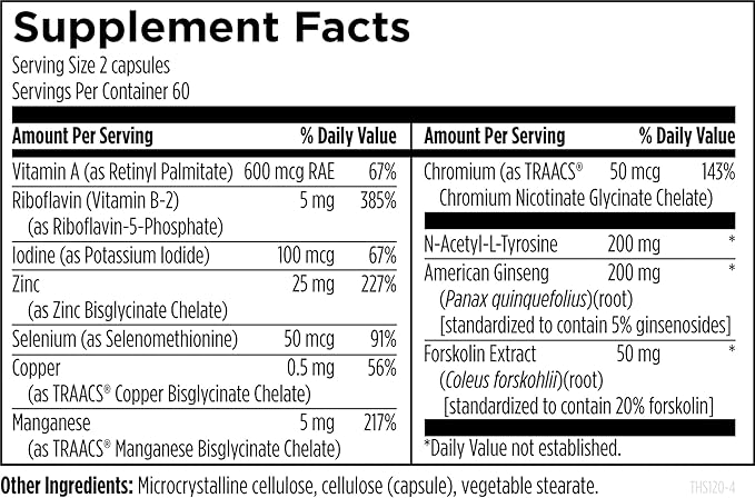 Designs for Health Thyroid Synergy - Thyroid Support Supplement with Iodine, American Ginseng, Selenium, Zinc + Manganese - Vegan Thyroid Vitamins, Gluten Free (120 Capsules)