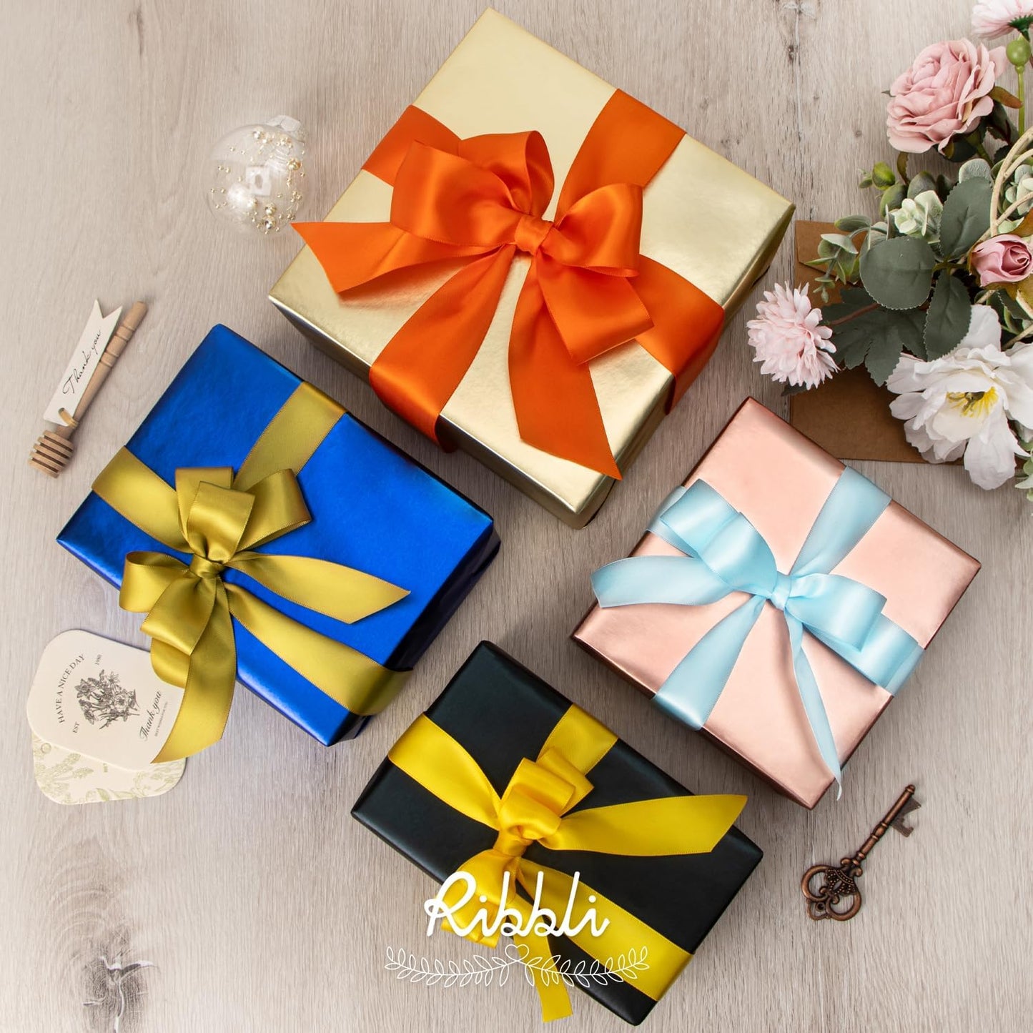 Ribbli Light Blue Double Faced Satin Ribbon,1” x Continuous 25 Yards,Use for Bows Bouquet,Gift Wrapping,Baby Shower,Floral Arrangement