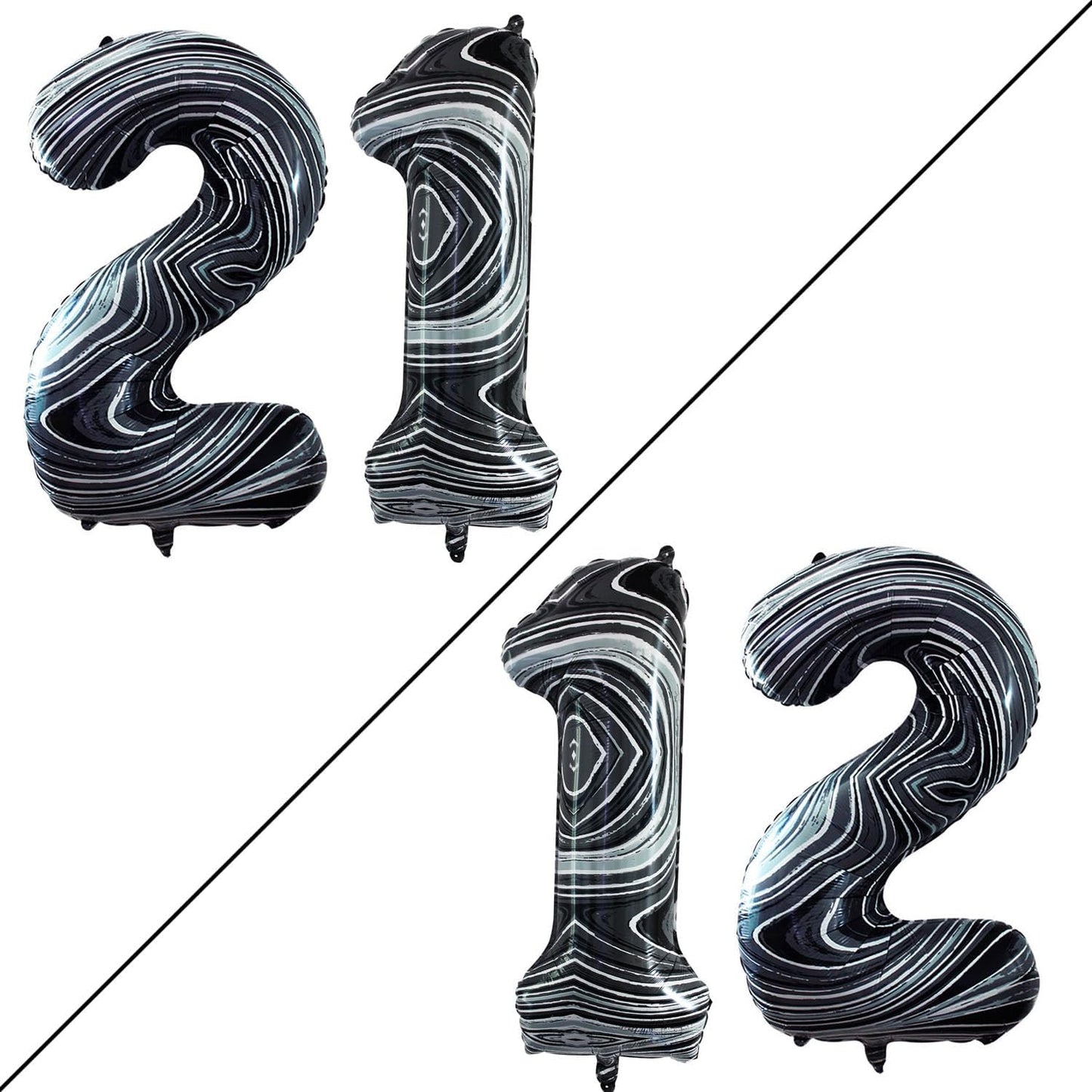 GOER Number 12 Balloons for 12th Birthday Sweet 12 Party Decorations,42 Inch Jumbo Foil Helium 21 Balloons for 21st Birthday Party Decoration (Marble Black)