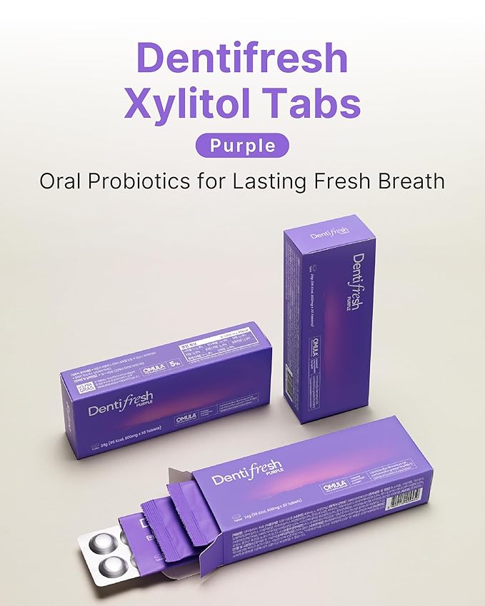 K-Nutra Dentifresh Xylitol Tabs Purple (24g, 30 Tablets) Holiday Gifts 4 Billion CFU, Sugar-Free Oral Probiotics for Teeth & Mouth, Bad Breath Gums, Safe for Bedtime, Mild Grape Flavor with OMULA