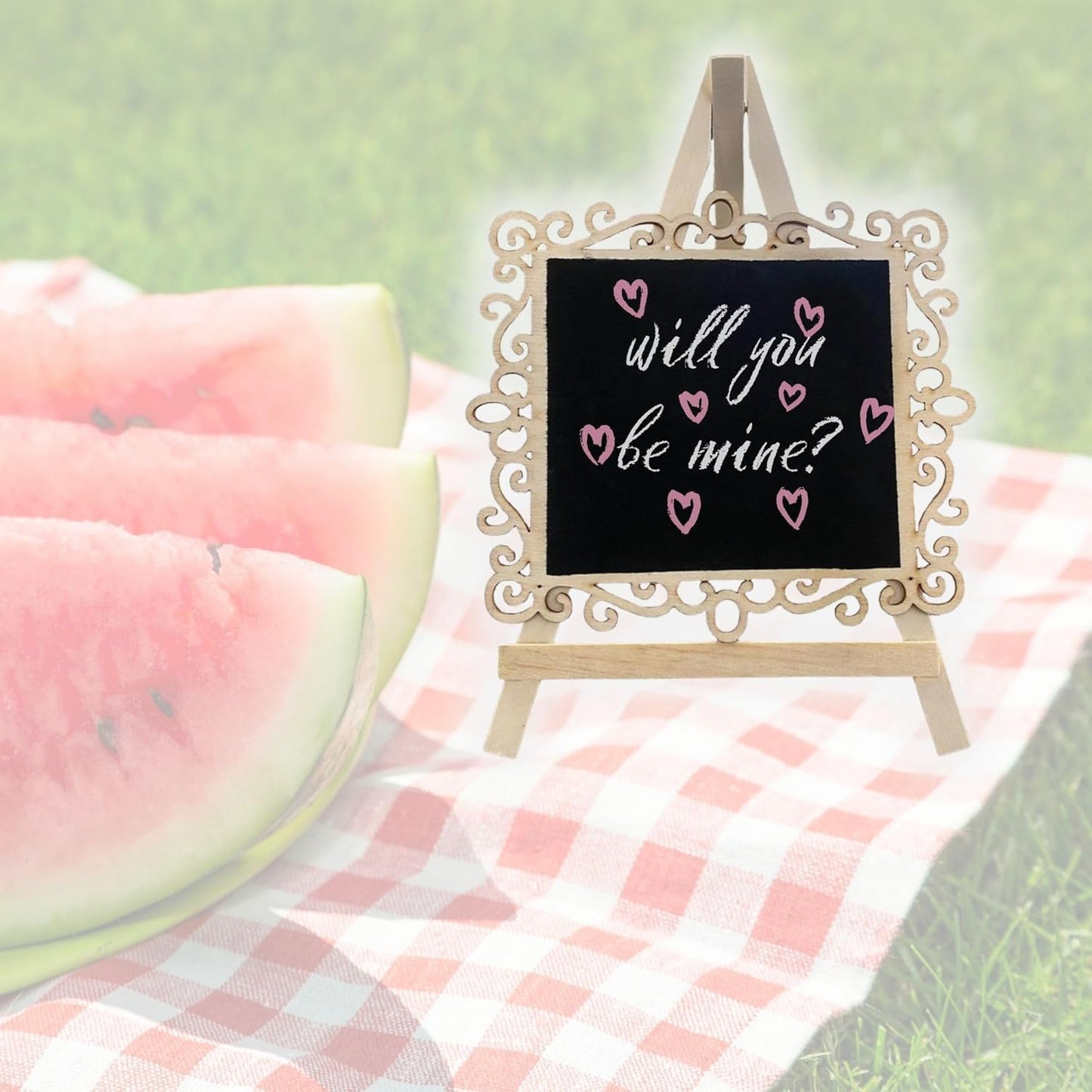 Chalkboard Signs Easel - Square Shape with Wood Framed Swirly Design, Includes 1 Chalk Stick, Size: 10" x 7" Wooden Blackboard, Perfect for Special Occasions and Events Decoration