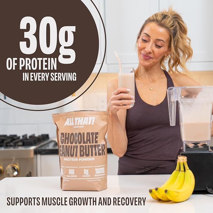 Chocolate Peanut Butter Whey Protein Powder, 30G of Protein, Low Calorie & Fast-Absorbing, 0 Sugar, Soy-Free & Gluten-Free Protein Powder, 30 Servings