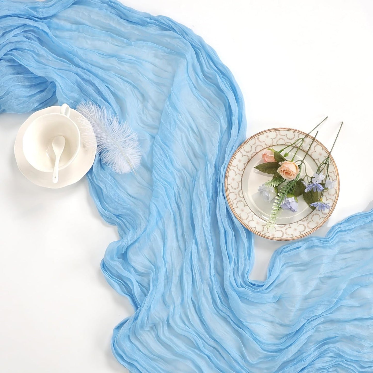 6 Pack Baby Blue Fall Table Runner 10ft Boho Gauze Fabric Cheesecloth Table Runner 35 x 120 Inch Rustic Sheer Runner for Romantic Wedding Decor Baby Shower Party Table Centerpiece Decorations