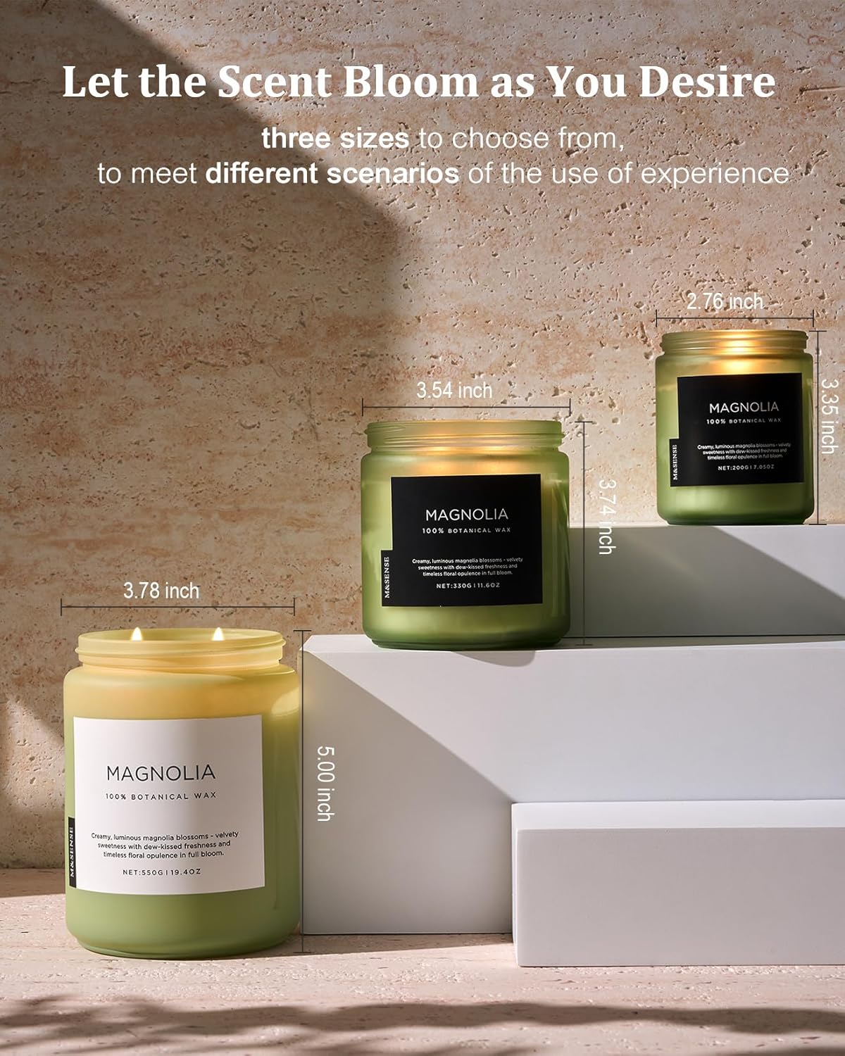 M&SENSE Magnolia Jasmine Romantic Scented Candle, 19.4oz 110 Hours Long Lasting Clean Non Toxic All Natural Soy Wax Candle for Relaxing & Stress Relief, 2 Wick Home Fragrance Gifts for Home Decor