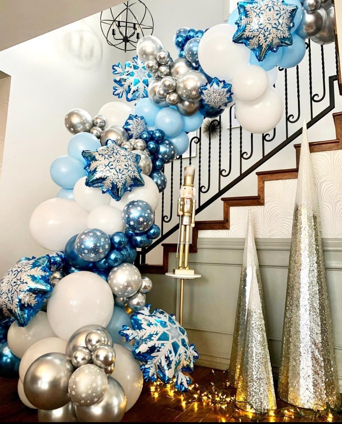 Snowflake Balloon, 12 Inch Ice Snow Blue White Balloons Pearl blue Metallic Blue Silver for Winter Wonderland Theme Snow Party Baby Shower Party Birthday Party Decorations