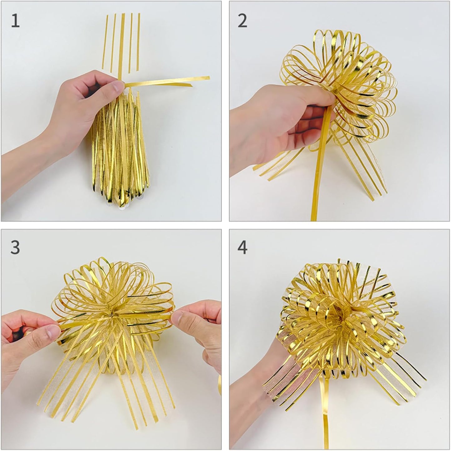 6 Pcs 6 Inch White Organza Pull Bow – Perfect for Wedding Decoration, Gift Wrapping Baskets, Car Bows, Birthday Parties, Christmas and Valentine's Day