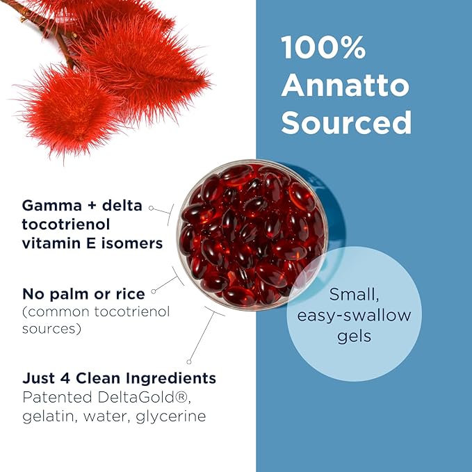 Designs for Health Annatto-E 300 mg Tocotrienols - DeltaGold Vitamin E Complex Supplement with Delta + Gamma Tocotrienols - Cardiovascular, Healthy Aging + Antioxidant Support - Non-GMO (30 Softgels)