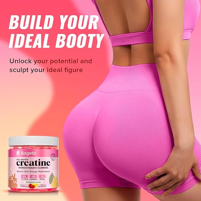 Creatine for Women, 120 Ct Sugar-Free Creatine Monohydrate Gummies with Collagen, BCAAs, Vitamin C & B12 for Muscles, Energy & Booty, Flavored Vegan Creatine Pre and Post Workout Supplements for Women