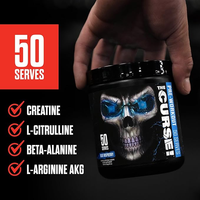 JNX SPORTS The Curse! Pre Workout Powder for Men & Women, Caffeine, Beta-Alanine, Creatine, L-Citrulline, 50 Servings, Dark Grape Flavor – Boost Energy, Strength & Focus