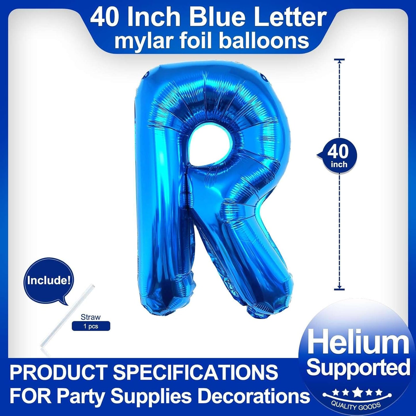 40 Inch Blue Letter R Balloons, DIY Phrase Foil Alphabet Letter R Balloons DIY Word R Banner for Birthday Anniversary Celebration Graduation Party Supplies Decoration