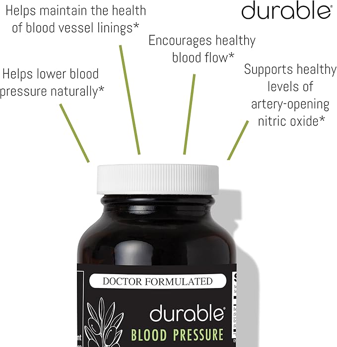 Durable Blood Pressure – Benolea Olive Leaf & Enovita Grape Seed Extract, Two-in-One Formula, Supports Nitric Oxide & Vascular Health, Doctor-Formulated, Made in USA (60 Count, Pack of 1)