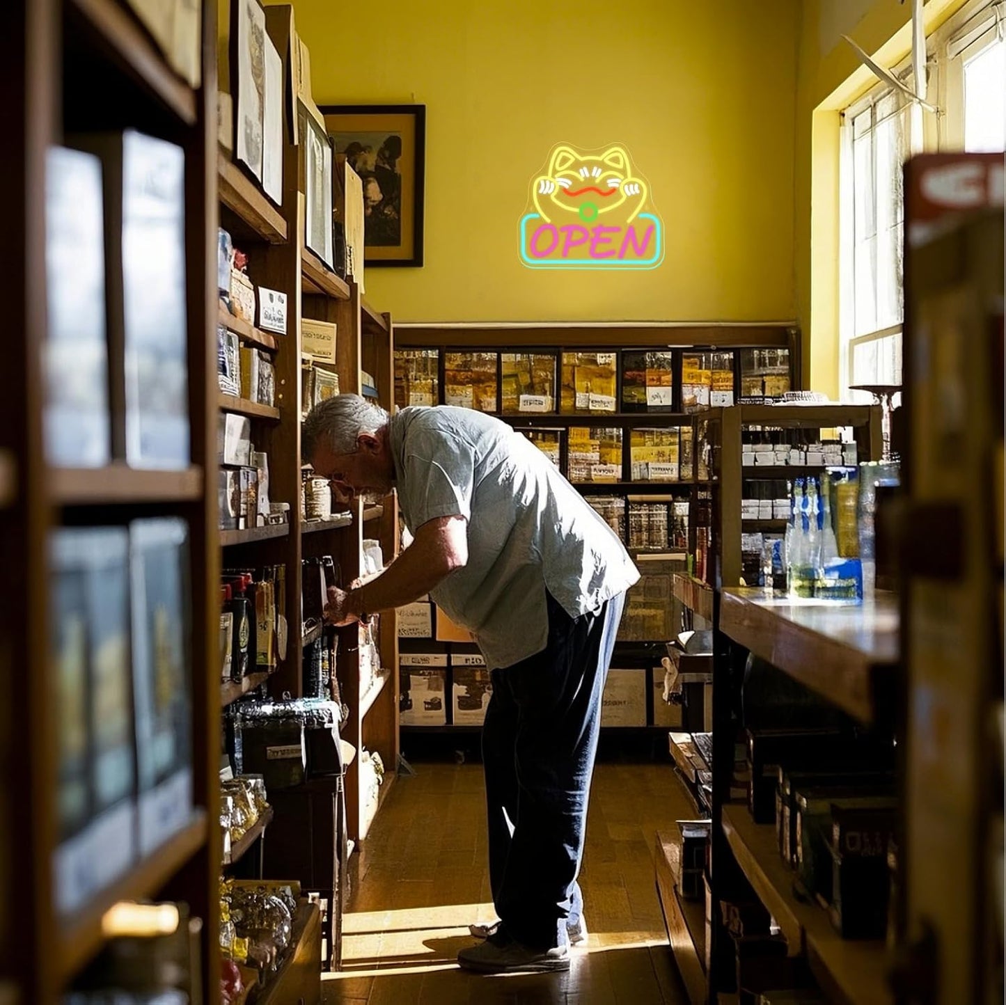 Ineonlife Lucky Cat Open Neon Sign Cute Cat Neon Signs for Wall Decor Dimmable Led Light for Used in Restaurants Ramen Shops Izakaya Sushi Restaurants Shop Decorations Business Opening Gift