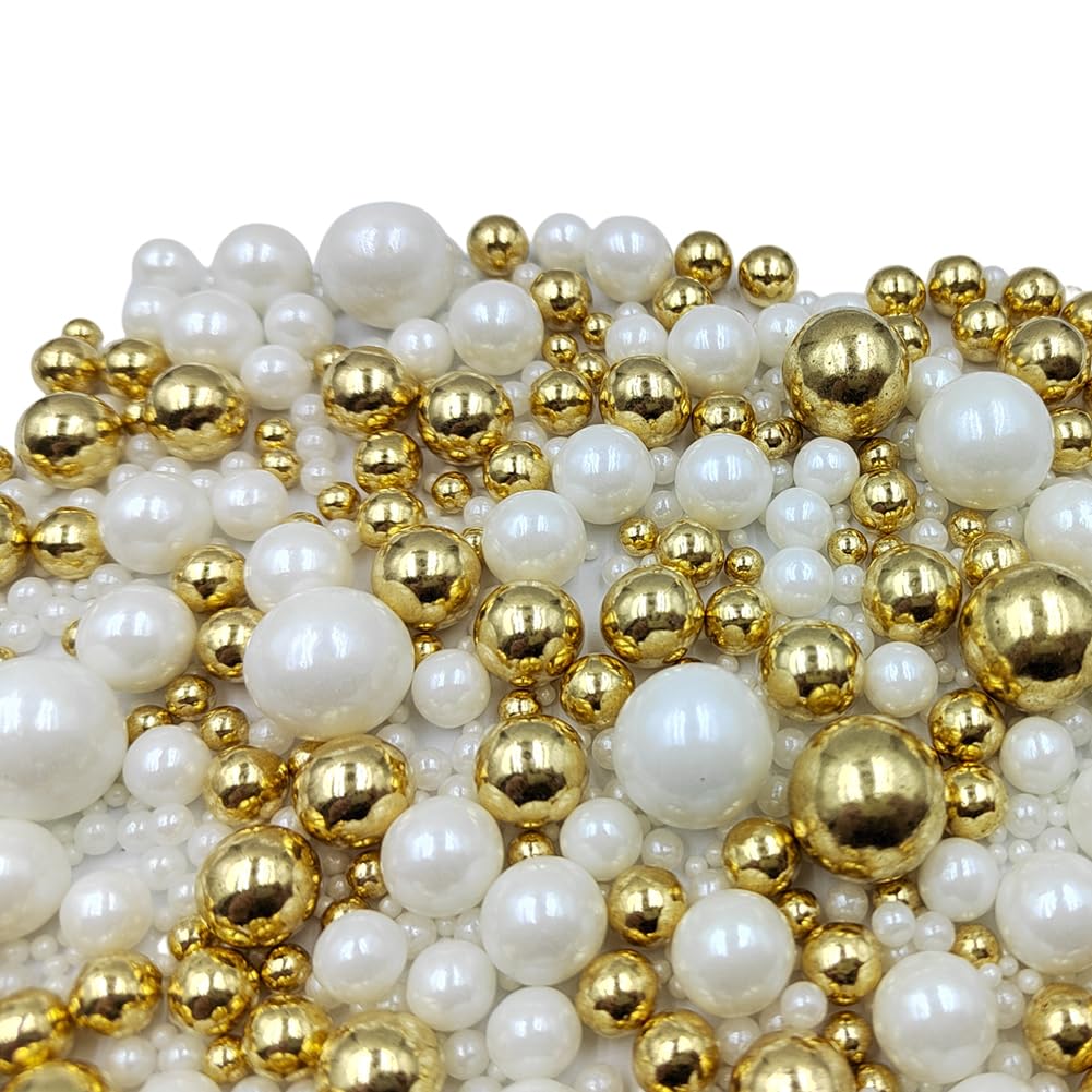 Edible Pearl Sugar Sprinkles White Gold Candy Mixing Size Baking Edible Cake Decorations Cupcake Toppers Cookie Decorating Celebrations Wedding Valentines Easter Halloween Christmas Supplies 120g/ 4.23oz