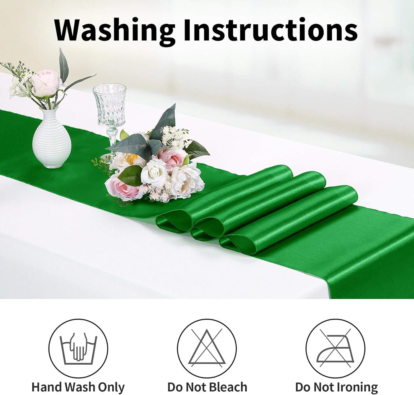 10-Pack Satin Table Runner Emerald 12 x 108 inches Long, Table Runners for Wedding, Birthday Parties, Banquets Decorations(10 Pack, 12x108 Inch, Emerald)