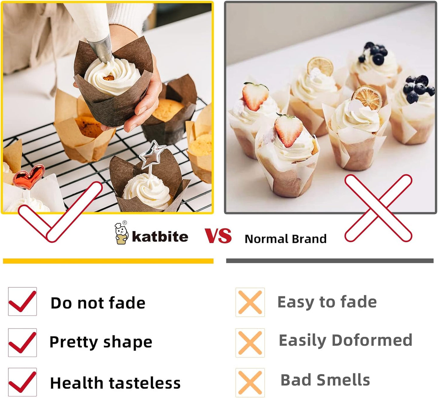 Katbite Tulip Cupcake Liners 200PCS, Muffin Baking Cupcake Liners Holders, Baking Cups, Cupcake Wrapper for Party, Wedding, Birthday, (Coffee)