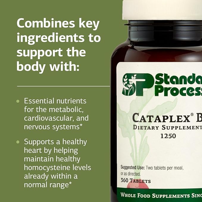 Standard Process Cataplex B - Whole Food Formula with Niacin, Vitamin B6, Thiamine, and Inositol for Heart Health, Metabolism, and Cholesterol Maintenance - 360 Tablets