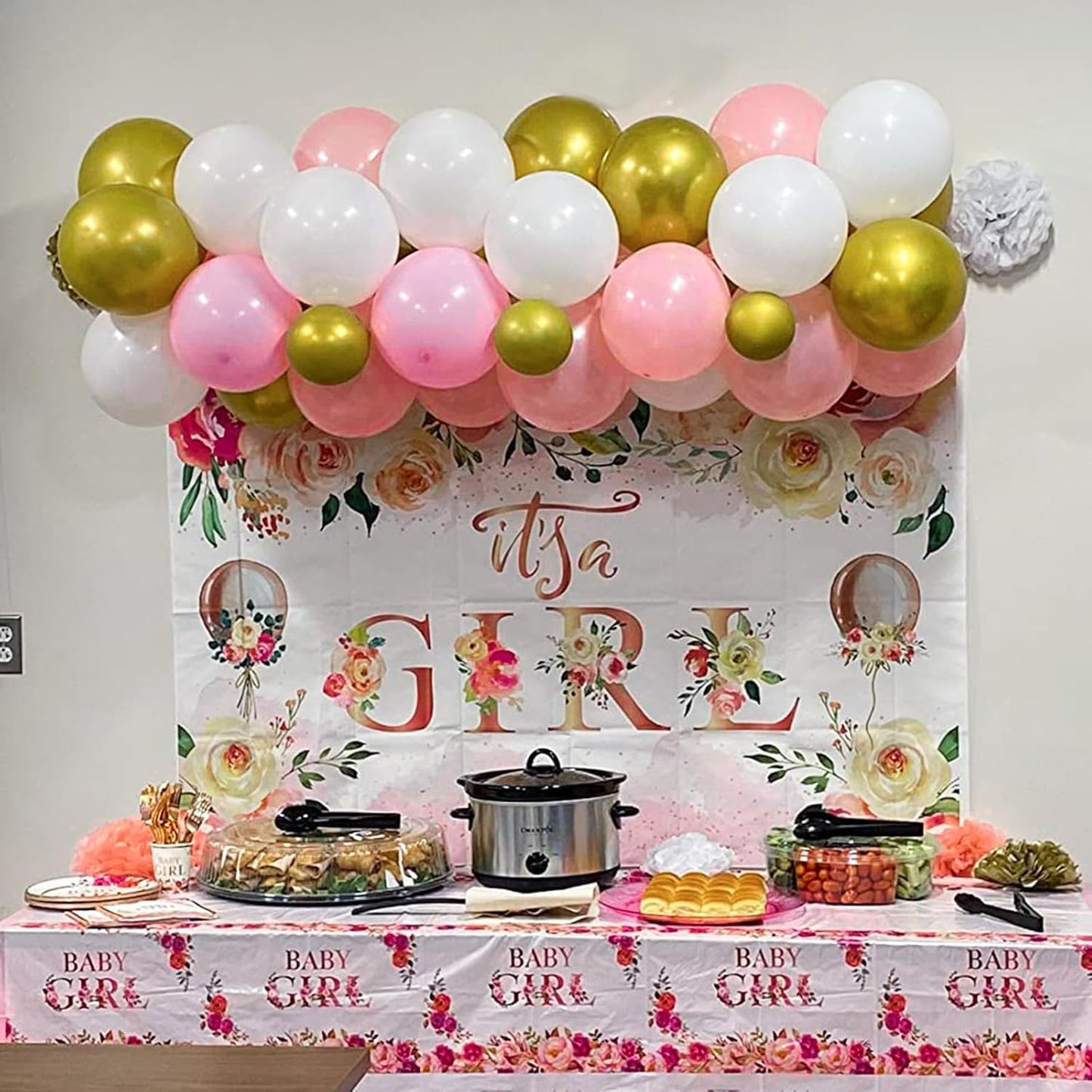 Pink Gold Balloons Set, 12 Inch Pink White Latex Balloons Pink Confetti Helium Balloons Pink and Metallic Gold Party Balloons for Bridal Baby Shower Wedding Girl Women Birthday Decorations