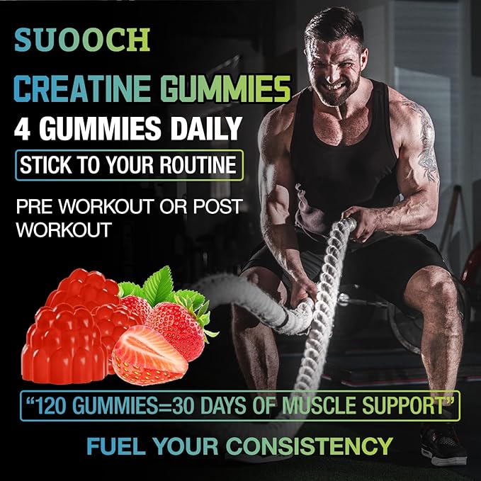 Creatine Monohydrate Gummies for Men & Women, 120 Count Creatine Gummies, Delicious Raspberry Flavor