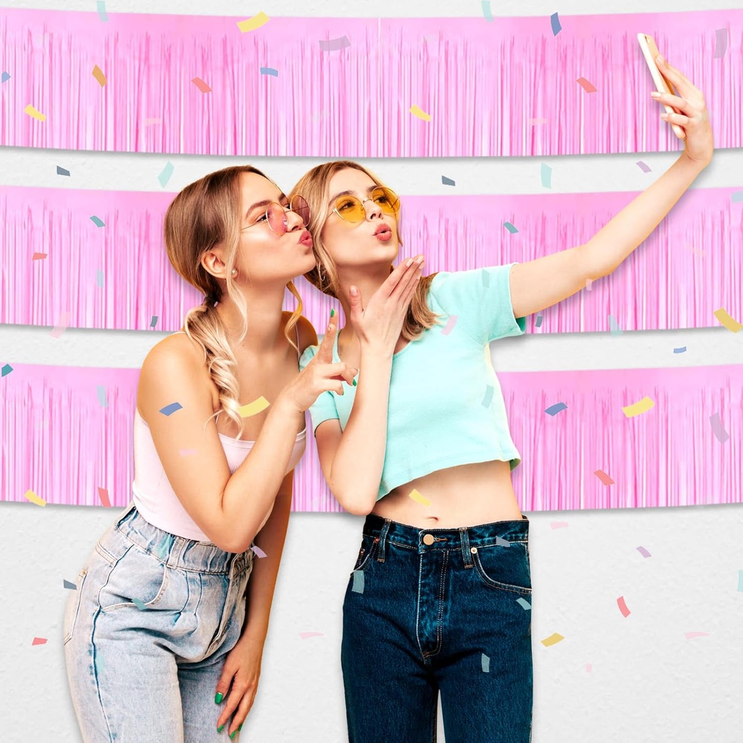 3 Pack 10 Long Macaron Pink Metallic Foil Fringe Garland Wall Hanging Tassle Banner, Mother's Day, Easter, Parade Floats, Birthday, Theme Party, Wedding Party Decorations